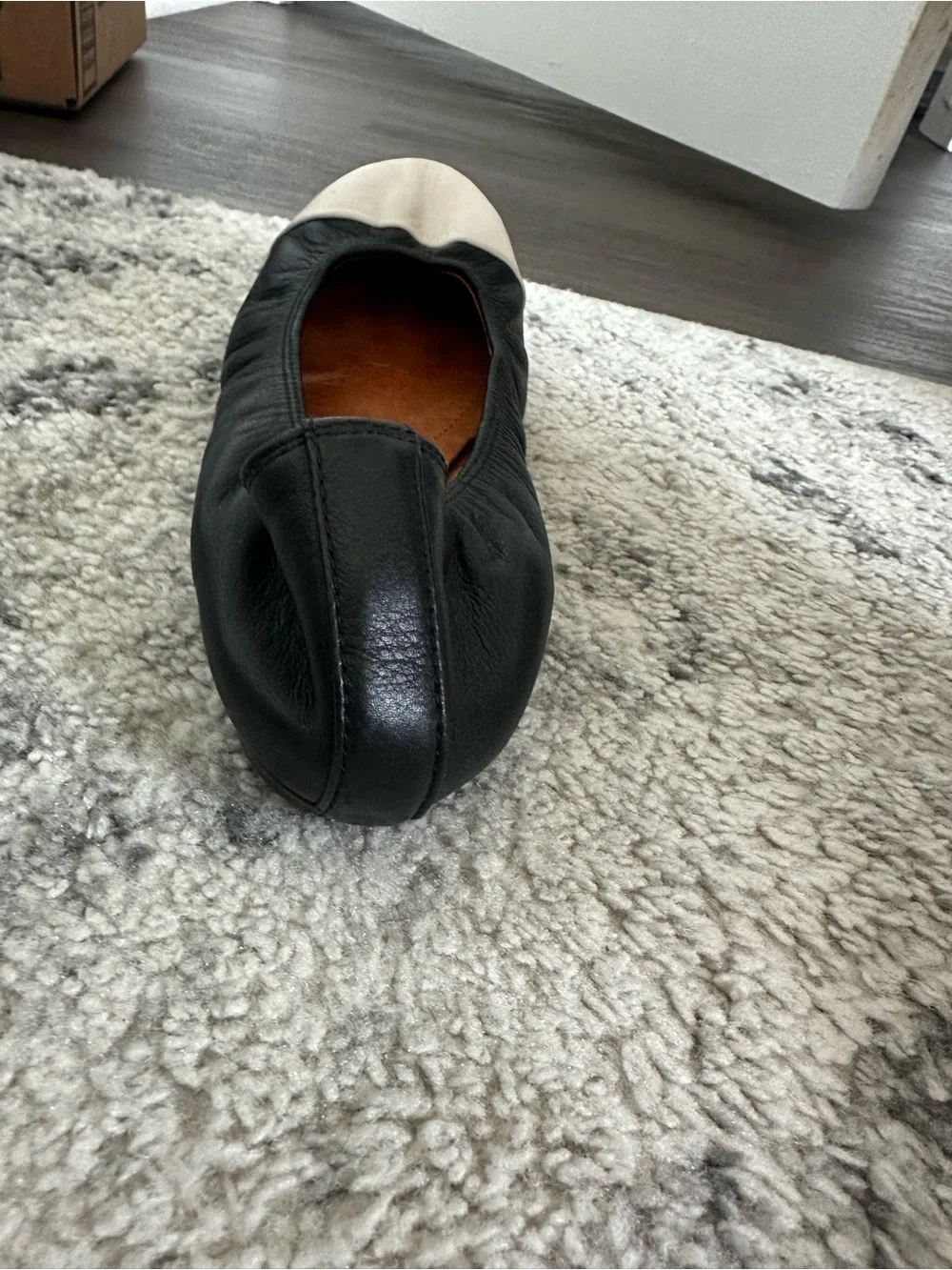 Lanvin Black Leather Flats with White Toe Caps